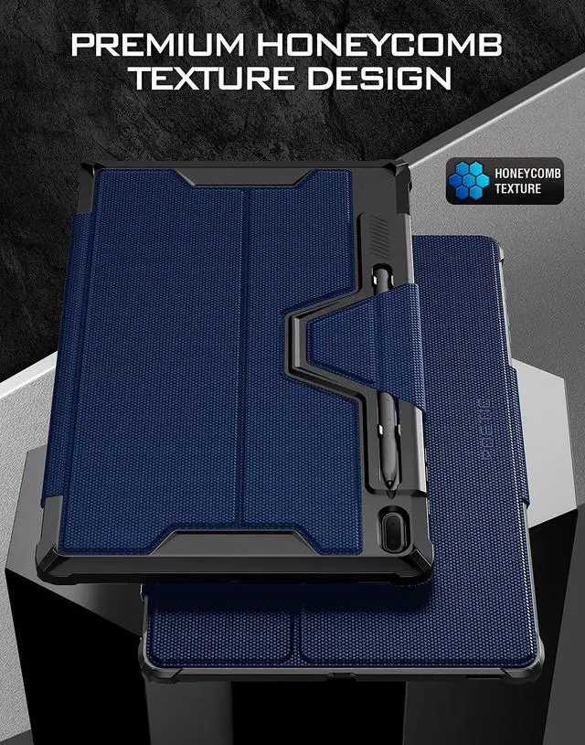 Alt view image 3 of 5 - Poetic Explorer Heavy Duty Folio Case Designed for Samsung Galaxy Tab S7 FE 12.4 Inch 2021 with S Pen Holder, Two Layers Tough 360 Degree Stand Smart Cover Case for Galaxy Tab S7 FE, Navy Blue