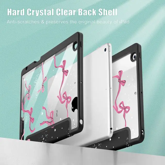 Alt view image 4 of 5 - Tuiklol for iPad 10.2 case 2021 Gen 9th Release Built in Pencil Holder - Trifold Stand-Auto Wake/Sleep TPU Protection Stand Clear Back Cover for 2020 2019 [8th/7th] iPad 10.2 Case, Bow