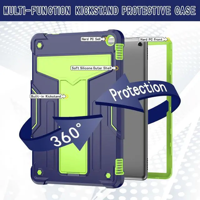 Alt view image 2 of 5 - elitegadget Case for Amazon Fire HD 10 Tablet 10.1" Inch Display (13th Generation, 2023 Released) - Heavy Duty Hybrid Kickstand Case Cover + 1 Screen Protector and 1 Random Stylus (Navy Blue/Green)