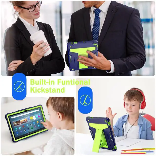 Alt view image 4 of 5 - elitegadget Case for Amazon Fire HD 10 Tablet 10.1" Inch Display (13th Generation, 2023 Released) - Heavy Duty Hybrid Kickstand Case Cover + 1 Screen Protector and 1 Random Stylus (Navy Blue/Green)