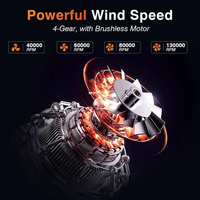 Alt view image 2 of 5 - Compressed Air Duster,4 Gear Adjustable 130000RPM Electric Air Duster, Rechargeable Cordless Air Blower with LED Light for Computer Keyboard Electric Devices Cleaning. Replaces Compressed Air Cans