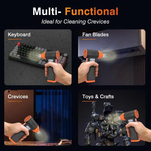 Alt view image 4 of 5 - Compressed Air Duster,4 Gear Adjustable 130000RPM Electric Air Duster, Rechargeable Cordless Air Blower with LED Light for Computer Keyboard Electric Devices Cleaning. Replaces Compressed Air Cans