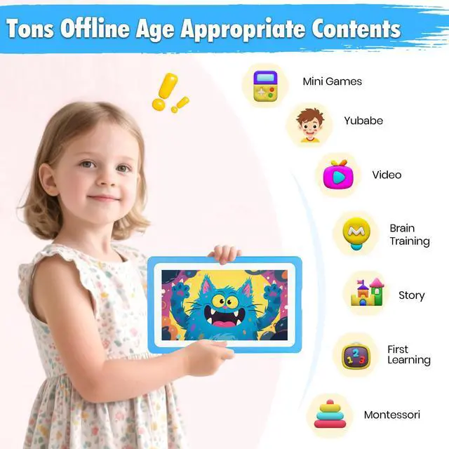Alt view image 4 of 5 - Kids Tablet 7 Tablets for Kids with Parental Control, WIFI Childrens Tablets for Toddlers with Plenty of Offline Child learning Apps Pre-installed, Toddler Tablet 3-7 Years Boy Girls Gift(Blue)