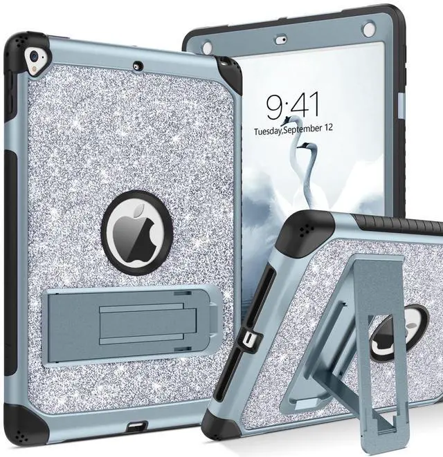 Main image of YINLAI Case for iPad 6th Generation,iPad 5th Generation Case,iPad 9.7 Case,Glitter Women Shockproof Drop Protection Cover with Kickstand iPad 9.7 inch iPad Air2 A1893/A1954/A1822/A1823,Titanium Blue