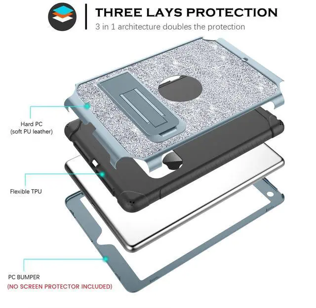 Alt view image 3 of 5 - YINLAI Case for iPad 6th Generation,iPad 5th Generation Case,iPad 9.7 Case,Glitter Women Shockproof Drop Protection Cover with Kickstand iPad 9.7 inch iPad Air2 A1893/A1954/A1822/A1823,Titanium Blue