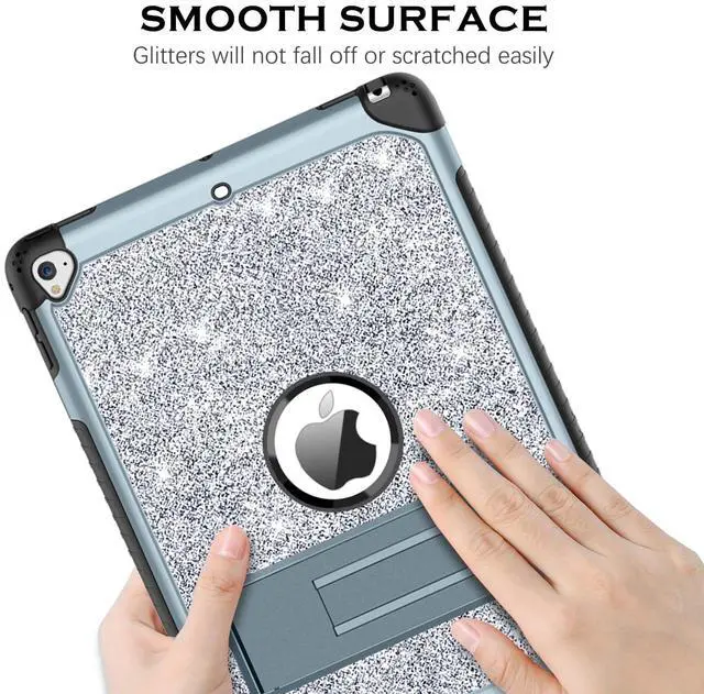 Alt view image 4 of 5 - YINLAI Case for iPad 6th Generation,iPad 5th Generation Case,iPad 9.7 Case,Glitter Women Shockproof Drop Protection Cover with Kickstand iPad 9.7 inch iPad Air2 A1893/A1954/A1822/A1823,Titanium Blue