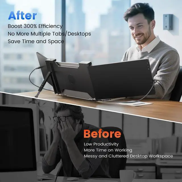 Alt view image 5 of 5 - 14'' Triple Laptop Screen Extender, 1080P FHD Portable Monitor for 14"-17" Laptop with USB-C/HDMI Port, Plug-Play Monitor Extender for Triple Display for Mac/Windows Remote Work & Multitasking