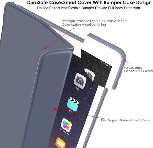 Alt view image 5 of 5 - DuraSafe Cases for iPad Pro 2016 9.7 Inch [ Pro 9.7 ] A1673 A1674 A1675 MLMP2LL/A MM172LL/A MLMN2LL/A MLMW2LL/A Full Body Protective Soft Back Cover with Wake/Sleep Feature - Purple