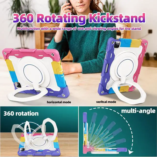 Alt view image 3 of 5 - ROISKIN for iPad air 5th Generation Case 2022/ 4th Gen 2020 10.9 in with Screen Protector for Kids[15ft Drop Protection] iPad Pro 11 Case 4th 3rd 2nd 1st Generation(2022.2021.2020.2018) with 360 Stand