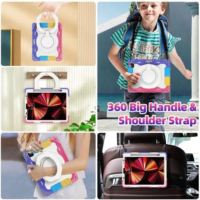 Alt view image 4 of 5 - ROISKIN for iPad air 5th Generation Case 2022/ 4th Gen 2020 10.9 in with Screen Protector for Kids[15ft Drop Protection] iPad Pro 11 Case 4th 3rd 2nd 1st Generation(2022.2021.2020.2018) with 360 Stand