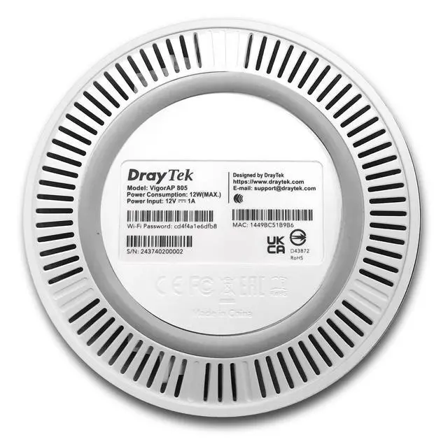 Alt view image 5 of 5 - DrayTek Vigor AP805 Mesh AX3000 Wireless Access Point, 2.5GbE Uplink, additional 1GbE for Wired Connectivity, Cylinder Form-Factor