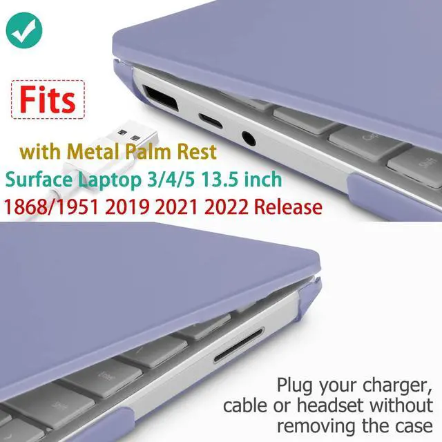Alt view image 3 of 5 - May Chen Case Compatible for 13.5" Microsoft Surface Laptop 5/4/3 with Metal Palm Rest Model 1951/1868, Plastic Hard Shell Case with Screen Protector + Keyboard Cover + Dust Plug, Lavender Gray