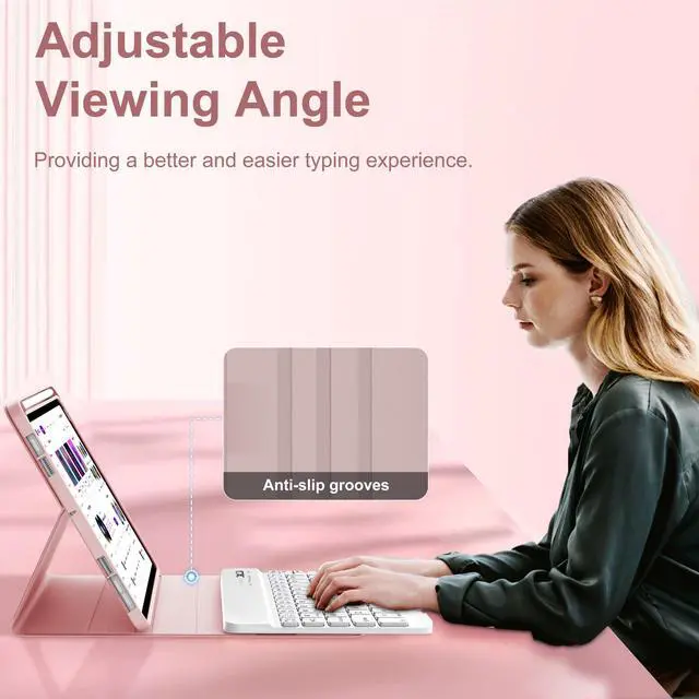 Alt view image 2 of 5 - Keyboard Case for iPad Mini 7th (A17 Pro, 2024) & 6th (2021) 8.3-inch, Rechargeable, Detachable Bluetooth Keyboard, Slim Folio Protective Cover with Pencil Holder for iPad Mini 7th/6th Generation