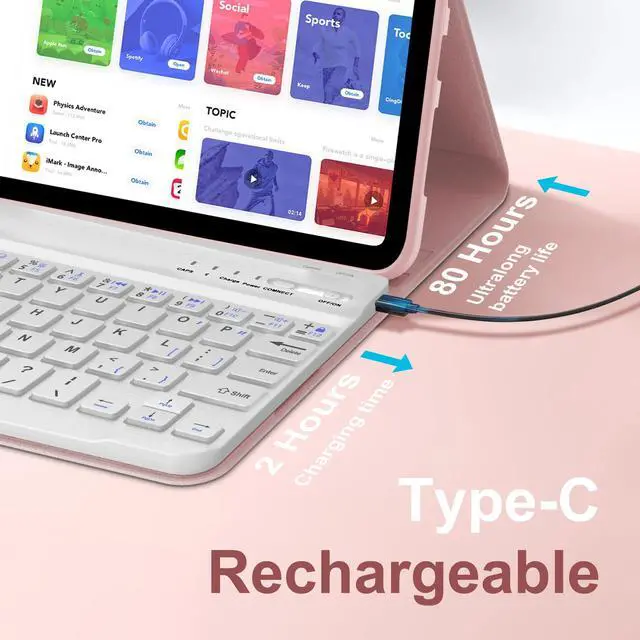 Alt view image 3 of 5 - Keyboard Case for iPad Mini 7th (A17 Pro, 2024) & 6th (2021) 8.3-inch, Rechargeable, Detachable Bluetooth Keyboard, Slim Folio Protective Cover with Pencil Holder for iPad Mini 7th/6th Generation