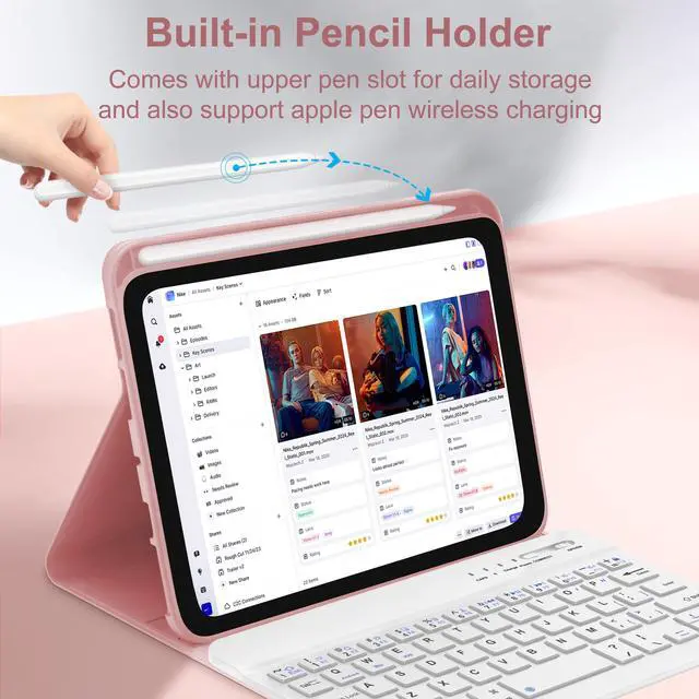 Alt view image 4 of 5 - Keyboard Case for iPad Mini 7th (A17 Pro, 2024) & 6th (2021) 8.3-inch, Rechargeable, Detachable Bluetooth Keyboard, Slim Folio Protective Cover with Pencil Holder for iPad Mini 7th/6th Generation