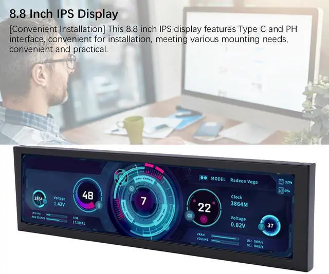 Alt view image 5 of 5 - 8.8 Inch Computer Secondary Screen,1920x480 LCD Display,PC Temperature Monitor,Computer Case Temperature Screen,Computer Secondary Display,CPU GPU Monitor