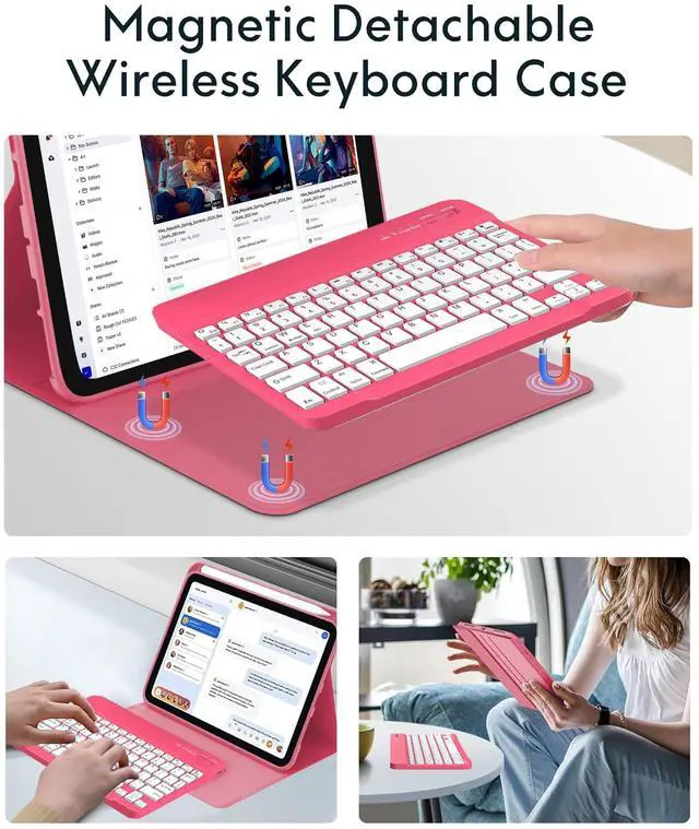 Alt view image 3 of 5 - Keyboard Case for iPad Mini 7th (A17 Pro, 2024) & 6th (2021) 8.3-inch, Rechargeable, Detachable Bluetooth Keyboard, Slim Folio Protective Cover with Pencil Holder for iPad Mini 7th/6th Generation