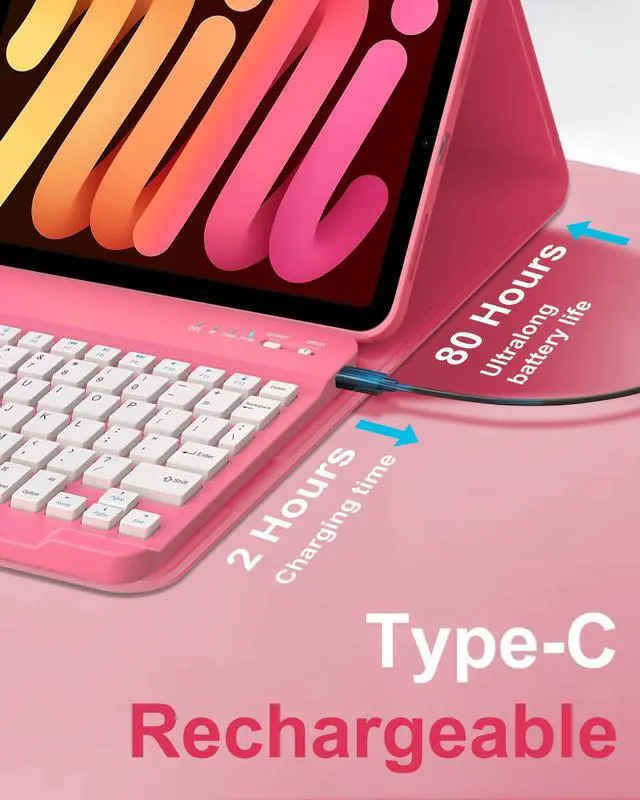 Alt view image 4 of 5 - Keyboard Case for iPad Mini 7th (A17 Pro, 2024) & 6th (2021) 8.3-inch, Rechargeable, Detachable Bluetooth Keyboard, Slim Folio Protective Cover with Pencil Holder for iPad Mini 7th/6th Generation