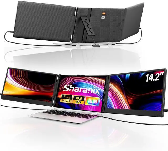 Main image of sharanix Laptop Screen Extender Portable Monitor, 14.2" 1080P FHD IPS Screen, Monitor Extender for Laptop, Fit for 13-17" Laptops, Plug & Play Compatiable with Wins/Mac/Android/Switch (Triple 14.2")
