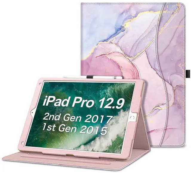 Main image of Fintie Multi-Angle Case, 2017/2015 iPad Pro 12.9 inch (Old Model) 1st & 2nd Gen Case - [Corner Protection] Folio Stand Cover with Pencil Holder & Pocket, Auto Wake/Sleep, Dreamy Marble