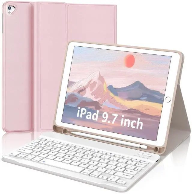 Main image of for iPad Keyboard case 9.7 inch, iPad 6th Gen (2018), 5th Gen (2017), iPad Air 2 (2014), Air 1, iPad Pro (2016), Detachable Bluetooth Wireless Keyboard Folio Slim & Light Cover, Rechargeable, (Pink)