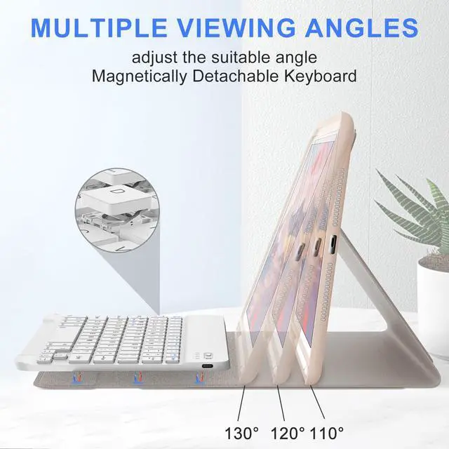 Alt view image 5 of 5 - for iPad Keyboard case 9.7 inch, iPad 6th Gen (2018), 5th Gen (2017), iPad Air 2 (2014), Air 1, iPad Pro (2016), Detachable Bluetooth Wireless Keyboard Folio Slim & Light Cover, Rechargeable, (Pink)