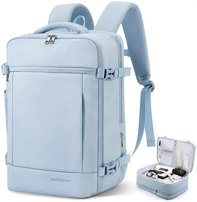 Main image of SHOWKOO Travel Backpack For Man Women, Airline Approved Carry On Laptop Backpack For Business, 40L Expandable Large Capacity Backpack, Blue