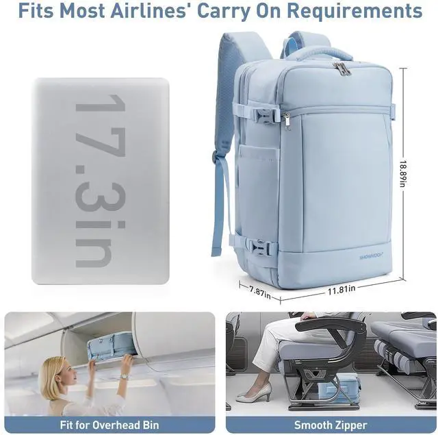 Alt view image 3 of 5 - SHOWKOO Travel Backpack For Man Women, Airline Approved Carry On Laptop Backpack For Business, 40L Expandable Large Capacity Backpack, Blue