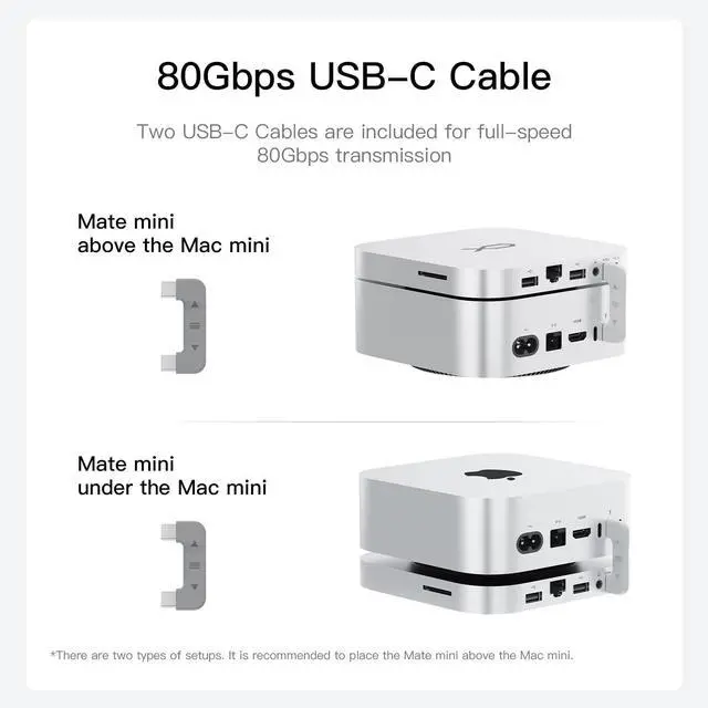 Alt view image 3 of 5 - BEELINK EX Mate Mini-A 2TB for Mac mini M4 Dock, 80Gbps Thunderbolt 5 Aluminum Alloy Stand with Dual M.2 PCIe SSD Slots (Pre-installed 2TB NVMe, Expandable to 16TB, 2.5G LAN, USB-A 3.0, SD4.0, Silver)