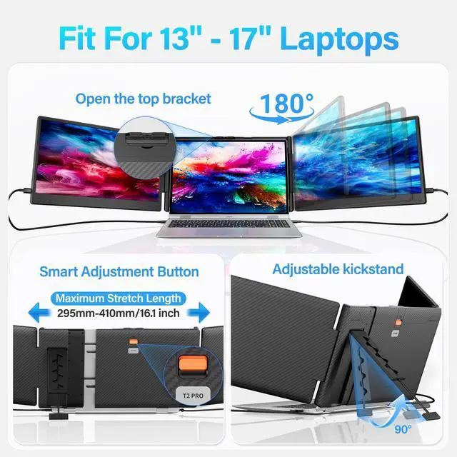 Alt view image 3 of 5 - sharanix Laptop Screen Extender Portable Monitor, 14.2" 1080P FHD IPS Screen, Monitor Extender for Laptop, Fit for 13-17" Laptops, Plug & Play Compatiable with Wins/Mac/Android/Switch (Triple 14.2")