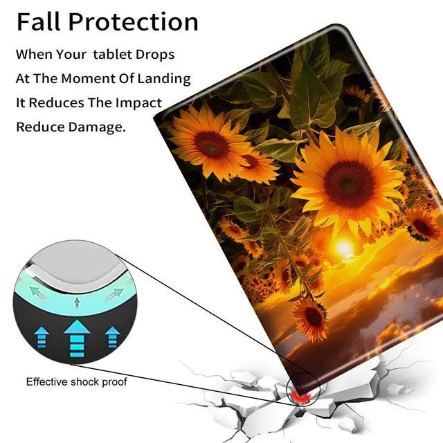 Alt view image 4 of 5 - Case for Amazon Fire Max 11 Tablet (13th Generation, 2023 Release), Slim PU Leather Cover with Auto Sleep Wake Feature Folio Case for Fire 11 Max Tablet, Sunflower Sunset