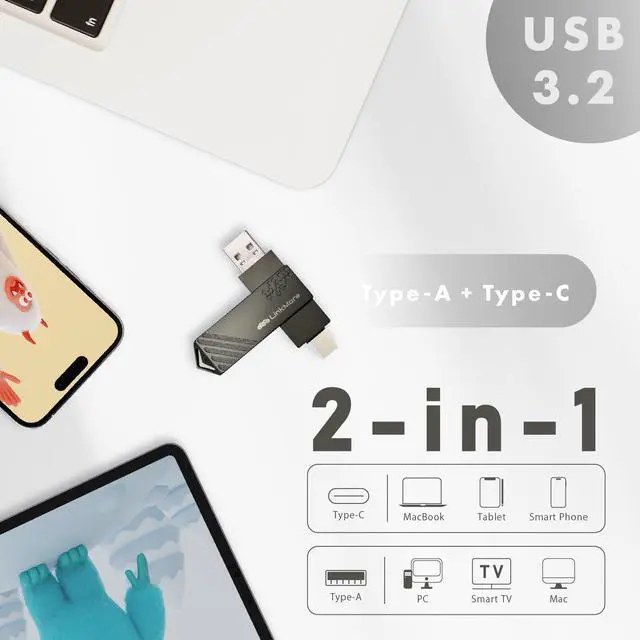 Alt view image 2 of 5 - LinkMore 256GB, 2in1 OTG Flash Drive for Android Phones,iPhone-15, Dual USB C Storage Flash Drive, 150MB/s USB C Thumb Drive