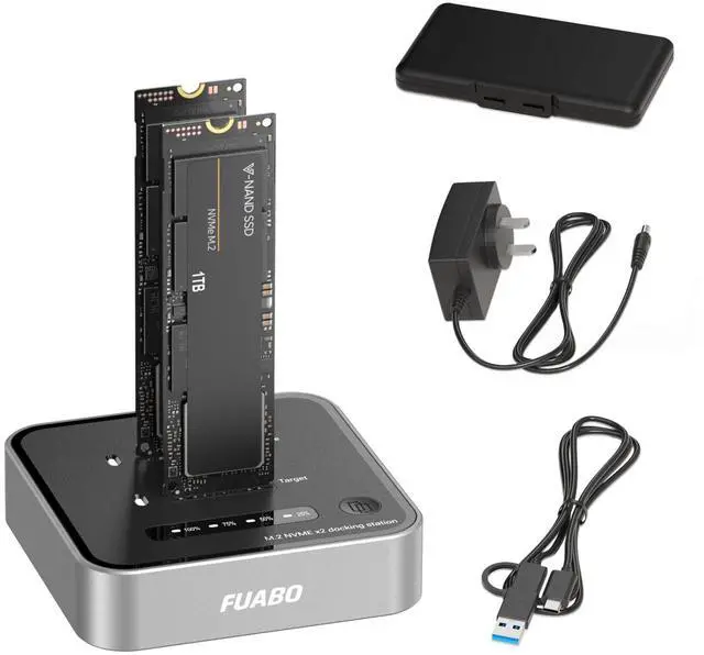 Alt view image 3 of 5 - FUABO M.2 Duplicator Dual Bay NVMe SSD Cloner with USB-C, 20Gbps USB 3.2 Gen 2X2 Tool-Free M Key PCIE NVMe SSD Reader Docking Station