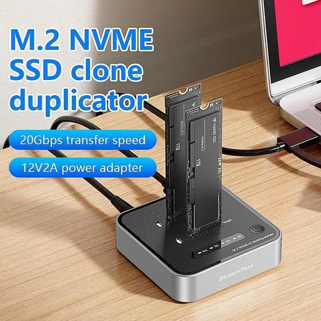 Alt view image 5 of 5 - FUABO M.2 Duplicator Dual Bay NVMe SSD Cloner with USB-C, 20Gbps USB 3.2 Gen 2X2 Tool-Free M Key PCIE NVMe SSD Reader Docking Station