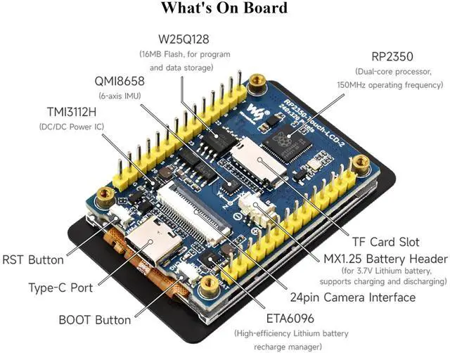 Alt view image 5 of 5 - RP2350 2inch Capacitive Touch Display Development Board, 240x320 IPS LCD, 262K Color, 16MB Flash Memory, Onboard 6-Axis Sensor, GPIO Pre-Soldered Header,Type-C, etc. with OV5640 Camera Module