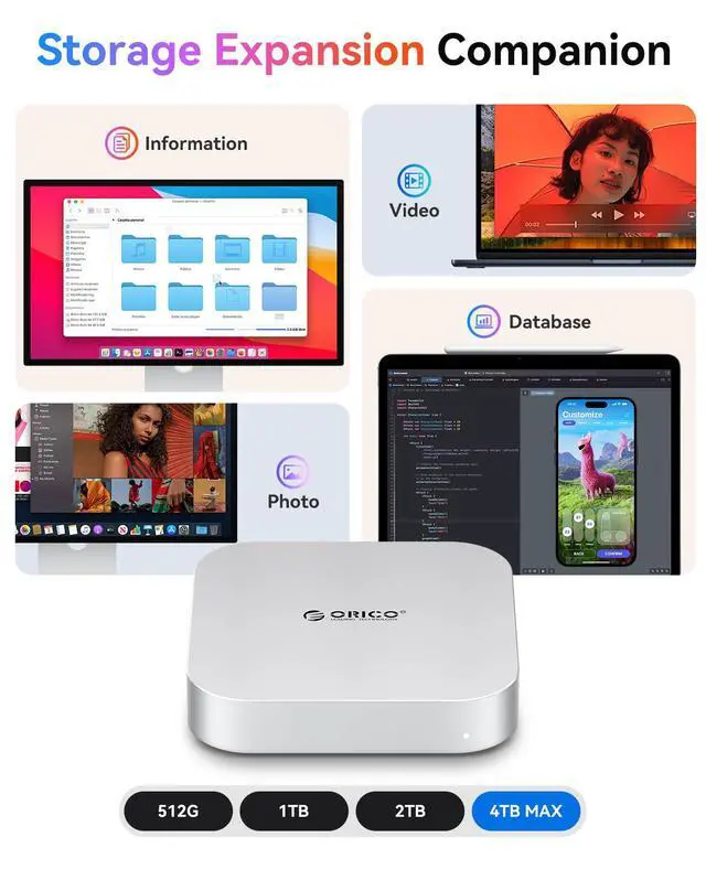 Alt view image 3 of 5 - ORICO MiniMate Pro+ 40Gbps Mac mini M4 Docking Stand & Hub with Built-in 1TB NVMe SSD (Non-Removable) Mac mini M4 and M4 Pro 2025, Aluminum USB4 Dock, 3.5mm Audio I/O, 2×USB-A, Compatible with USB4