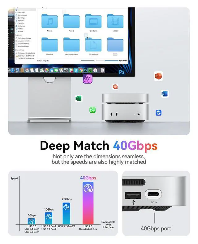 Alt view image 5 of 5 - ORICO MiniMate Pro+ 40Gbps Mac mini M4 Docking Stand & Hub with Built-in 1TB NVMe SSD (Non-Removable) Mac mini M4 and M4 Pro 2025, Aluminum USB4 Dock, 3.5mm Audio I/O, 2×USB-A, Compatible with USB4