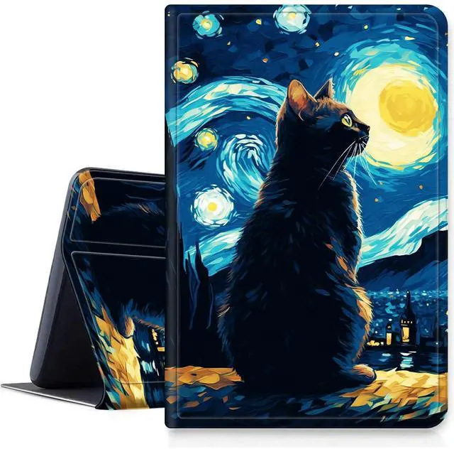 Main image of DIGTIALL Case for Amazon Kindle Fire 7 Tablet (12th Generation, 2022 Release),Slim PU Leather Folding Stand Protive Cover with Auto Wake/Sleep for Fire 7 2022,Cat On Starry Night