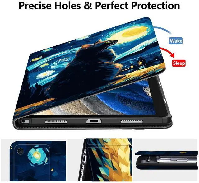 Alt view image 3 of 5 - DIGTIALL Case for Amazon Kindle Fire 7 Tablet (12th Generation, 2022 Release),Slim PU Leather Folding Stand Protive Cover with Auto Wake/Sleep for Fire 7 2022,Cat On Starry Night