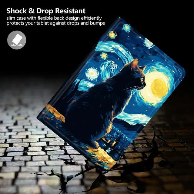 Alt view image 4 of 5 - DIGTIALL Case for Amazon Kindle Fire 7 Tablet (12th Generation, 2022 Release),Slim PU Leather Folding Stand Protive Cover with Auto Wake/Sleep for Fire 7 2022,Cat On Starry Night