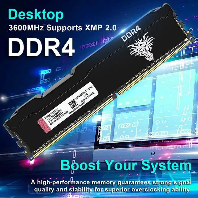 Alt view image 3 of 5 - DDR4 3600MHz 16GB Desktop RAM PC4-28800 UDIMM Non-ECC Unbuffered 1.35V 288-Pin CL18 PC Computer Memory Upgrade Module Memory Support XMP 2.0 Auto Overclocking