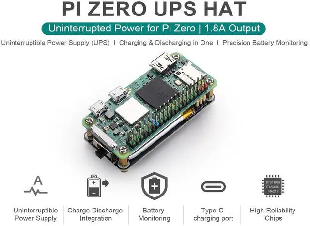 Alt view image 5 of 5 - UPS HAT for Raspberry Pi Zero, Uninterruptible Power Supply Module, Plug-and-Play Ba-ttery Backup Board, Real-Time INA219 Ba-ttery Monitor, Supports 3.7 V Lithium Ba-ttery, Power Management Expansion