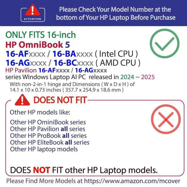 Alt view image 3 of 5 - mCover Case ONLY Compatible for 16 2024+ HP OmniBook 5 16-AF / 16-AG / 16-BAxxxx / 16-BCxxxx and Pavilion 16-AF / 16-AG0000 Series Windows AI Notebook PC (NOT Fitting Other HP Models)- Black