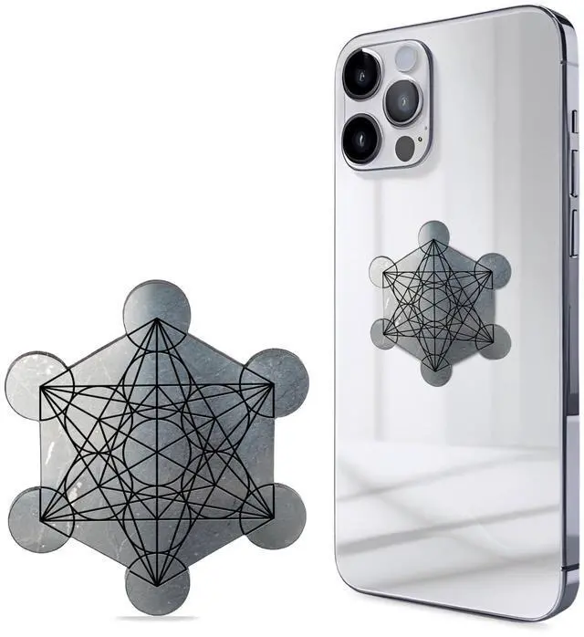 Main image of Shungite Stickers for Cell Phone Tablet Laptop - Protection Plate 1 Piece - Large Size 1.73"  1.57" - Metatron Engraving Metatron Cube - Authentic Shungite II Type