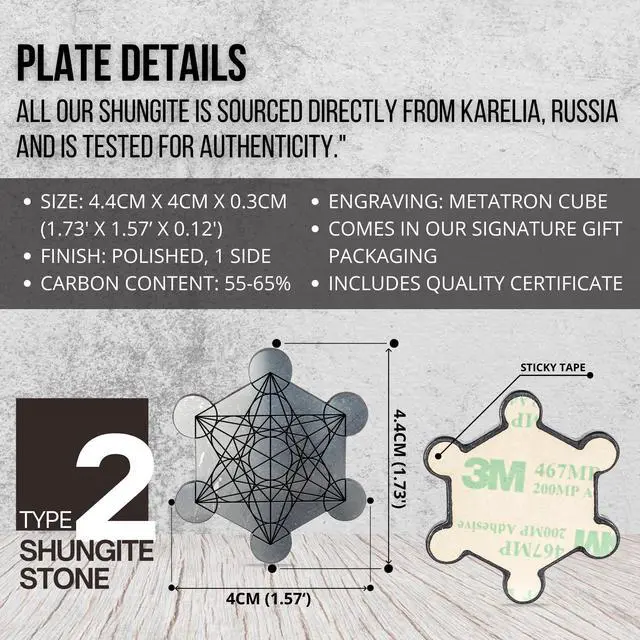Alt view image 2 of 5 - Shungite Stickers for Cell Phone Tablet Laptop - Protection Plate 1 Piece - Large Size 1.73"  1.57" - Metatron Engraving Metatron Cube - Authentic Shungite II Type