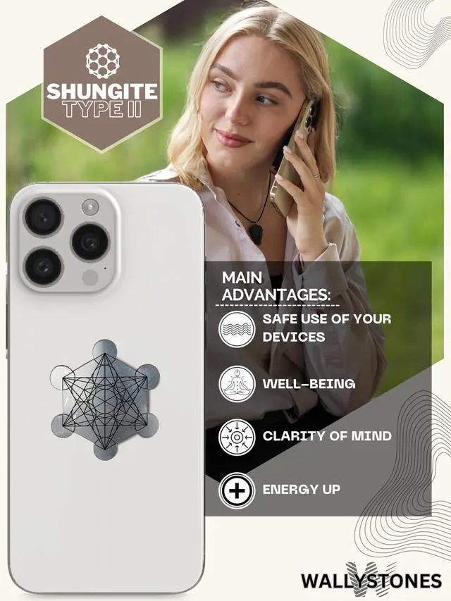 Alt view image 4 of 5 - Shungite Stickers for Cell Phone Tablet Laptop - Protection Plate 1 Piece - Large Size 1.73"  1.57" - Metatron Engraving Metatron Cube - Authentic Shungite II Type