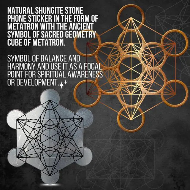 Alt view image 3 of 5 - Shungite Stickers for Cell Phone Tablet Laptop - Protection Plate 1 Piece - Large Size 1.73"  1.57" - Metatron Engraving Metatron Cube - Authentic Shungite II Type