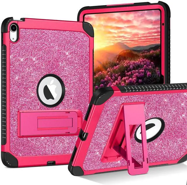 Main image of YINLAI Case for iPad (A16) 11th Generation 11 Inch (2025), iPad 10th Generation10.9 Inch (2022) with Kickstand Kids Girls Women Slim Sparkle Glitter Bling Shockproof Protective Back Cover, Hot Pink