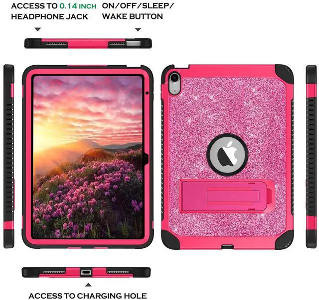 Alt view image 3 of 5 - YINLAI Case for iPad (A16) 11th Generation 11 Inch (2025), iPad 10th Generation10.9 Inch (2022) with Kickstand Kids Girls Women Slim Sparkle Glitter Bling Shockproof Protective Back Cover, Hot Pink