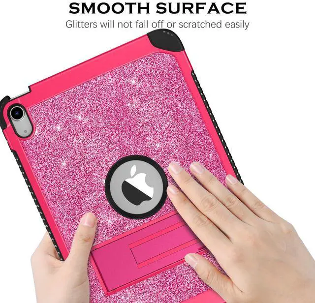 Alt view image 4 of 5 - YINLAI Case for iPad (A16) 11th Generation 11 Inch (2025), iPad 10th Generation10.9 Inch (2022) with Kickstand Kids Girls Women Slim Sparkle Glitter Bling Shockproof Protective Back Cover, Hot Pink